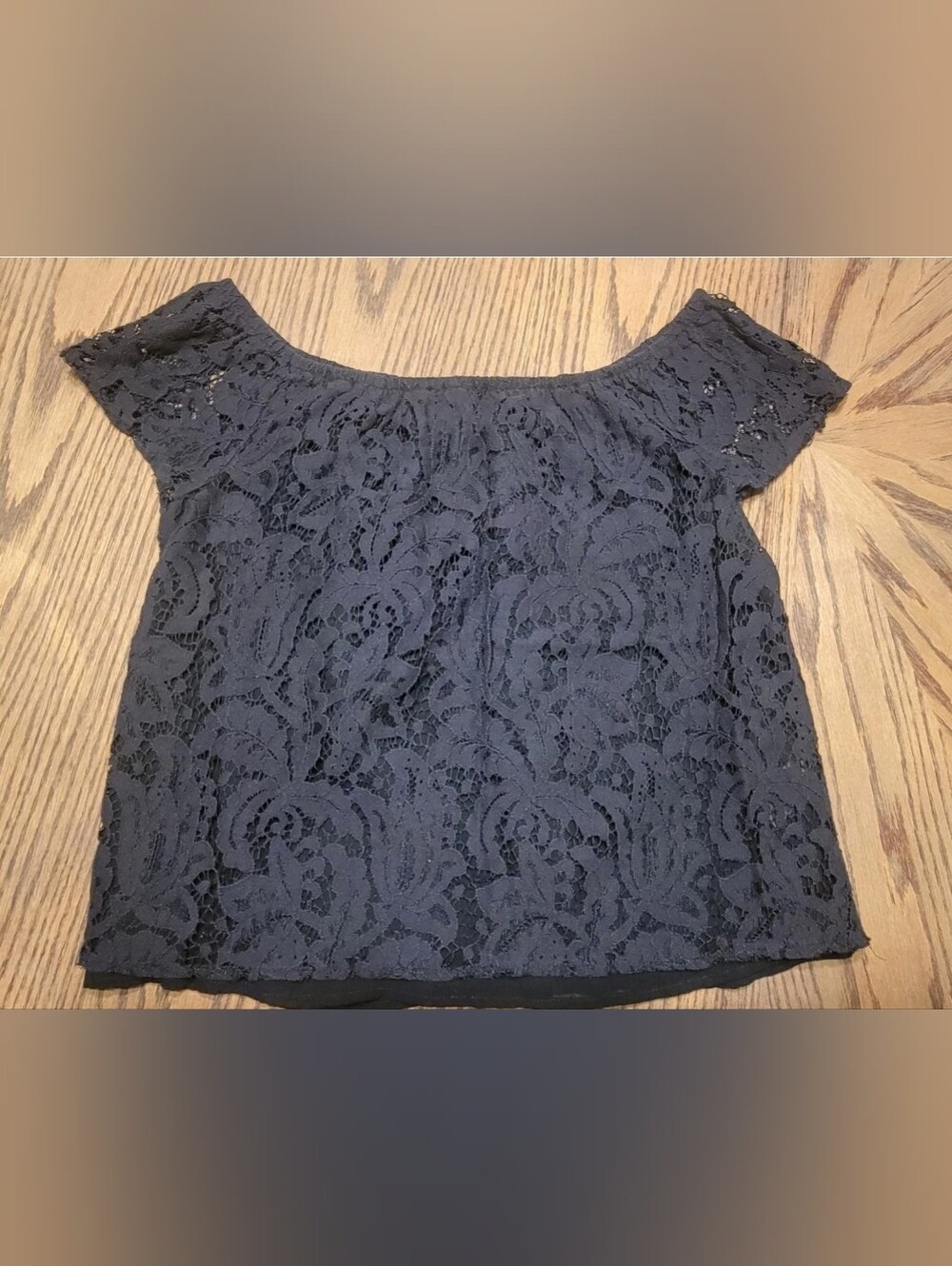 Dynamite Black Floral Lace Off Shoulder Short Sleeve Lined Blouse Size M (1020)